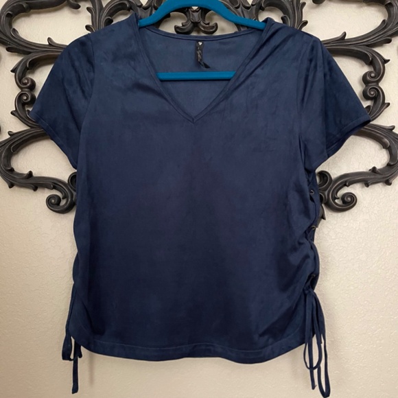 INFLUENCE Faux Suede Top Lace Up Sides Navy Blue Size 8 - Picture 3 of 15